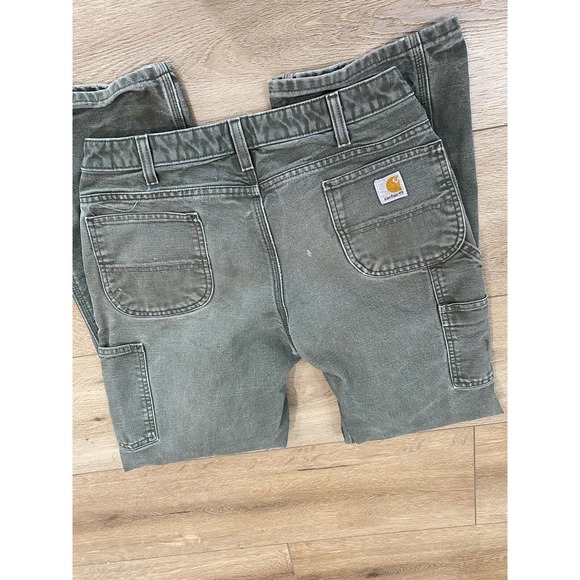 Carhartt Dungaree Pants Olive Green Size 32x31 Distressed Paint Repair - Picture 5 of 8